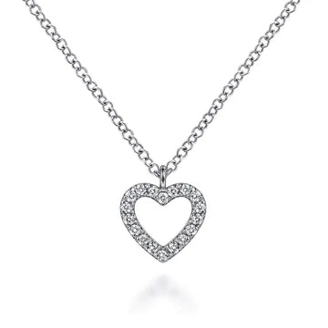 GABRIEL & CO- 14K White Gold Open Heart Diamond Pendant Necklace D.09TW